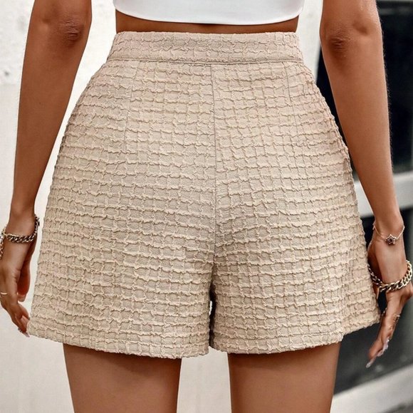Classic High waisted textured shorts khaki - Picture 4 of 4